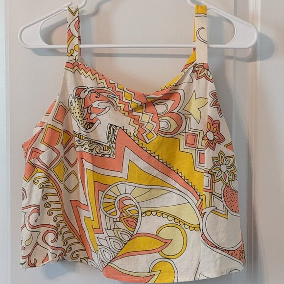 ModCloth Pink & Yellow Patterned Tank Top - Size Large - Picture 1 of 3
